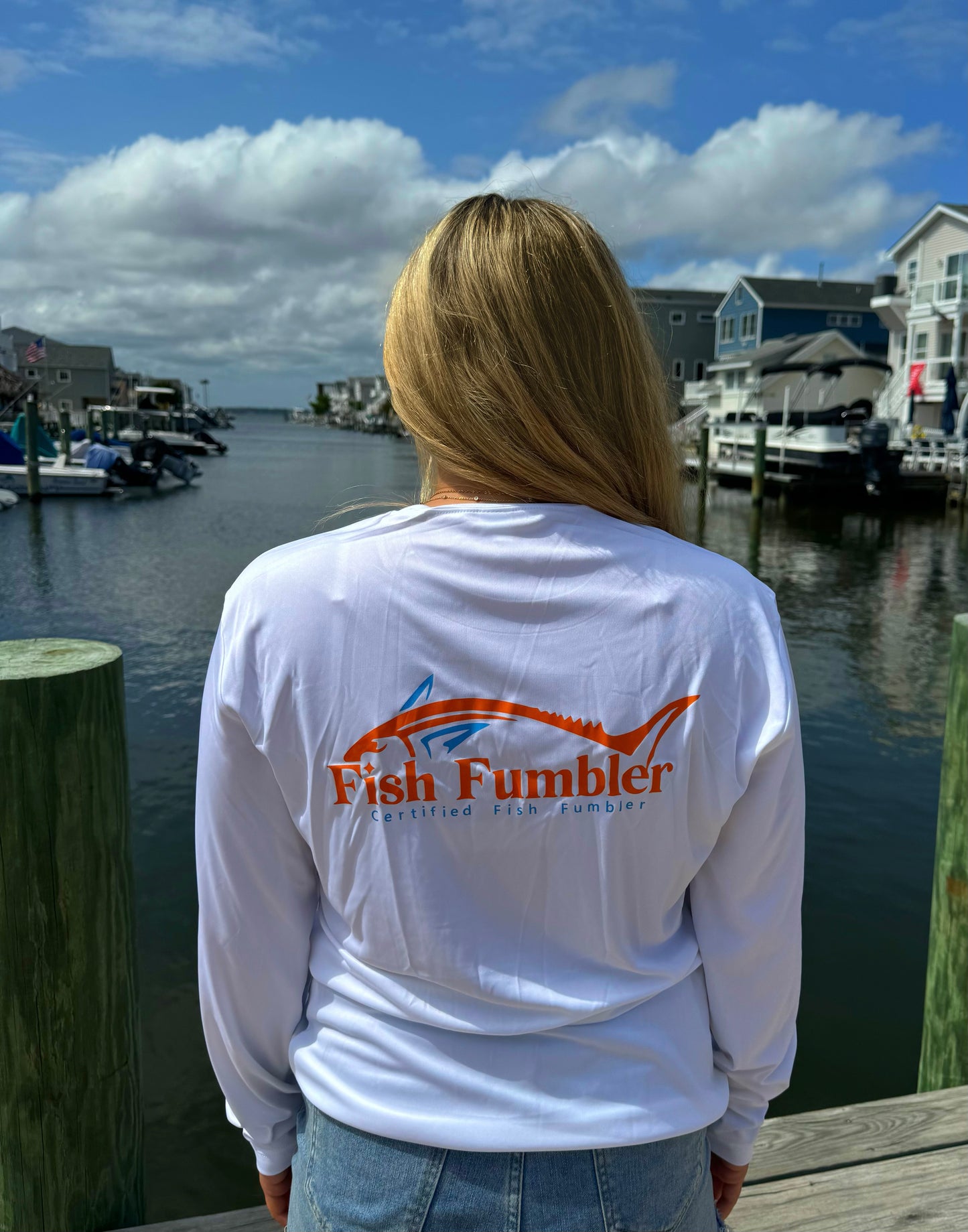 White Long Sleeve Fish Fumbler Shirt