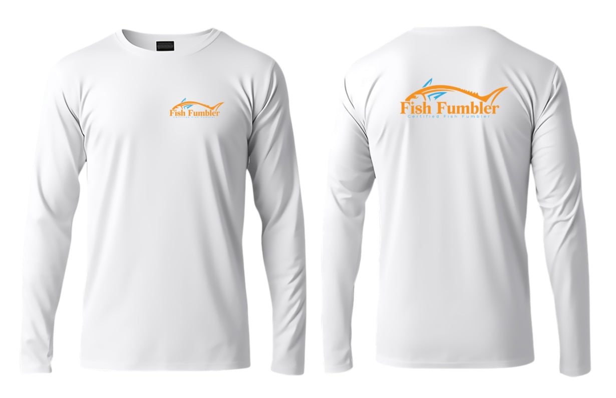 White Long Sleeve Fish Fumbler Shirt