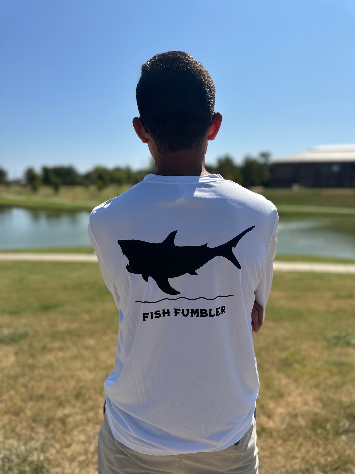 White Performance Shark Fish Fumbler Shirt