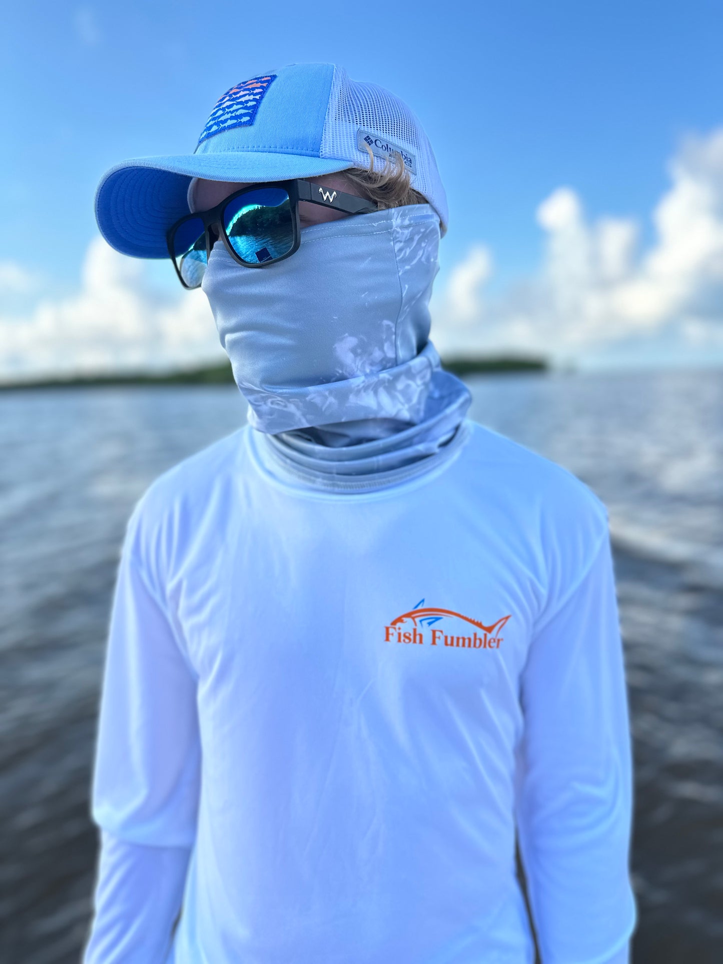 White Long Sleeve Fish Fumbler Shirt